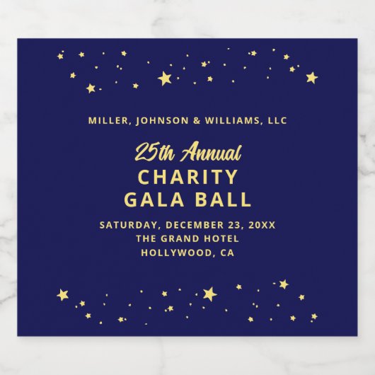 チャリティガラエレガントボール静かオークションブルー金ゴールド スパークリングワインラベル (シングルラベル)