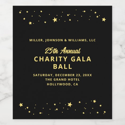 チャリティガラファンドレイザーエレガントブラック金ゴールド ワインラベル (シングルラベル)