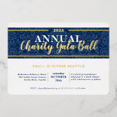 チャリティガラボールエレガントイベントネイビーブルー金ゴールド 箔招待状 (正面)