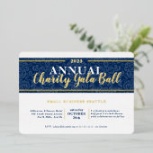 チャリティガラボールエレガントイベントネイビーブルー金ゴールド 箔招待状 (立ち正面)