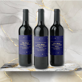 チャリティガラ静かボールエレガントオークションブルー金ゴールド ワインラベル