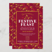 チャリティフェスティバル饗宴金ゴールド赤クリスマスディナー 招待状 (正面/裏面)