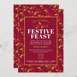 チャリティフェスティバル饗宴金ゴールド赤クリスマスディナー 招待状