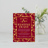 チャリティフェスティバル饗宴金ゴールド赤クリスマスディナー 箔シーズンポストカード (立ち正面)