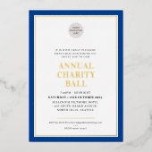 チャリティボーモダンルエレガントロゴ王室のの青金ゴールド 箔招待状 (正面)