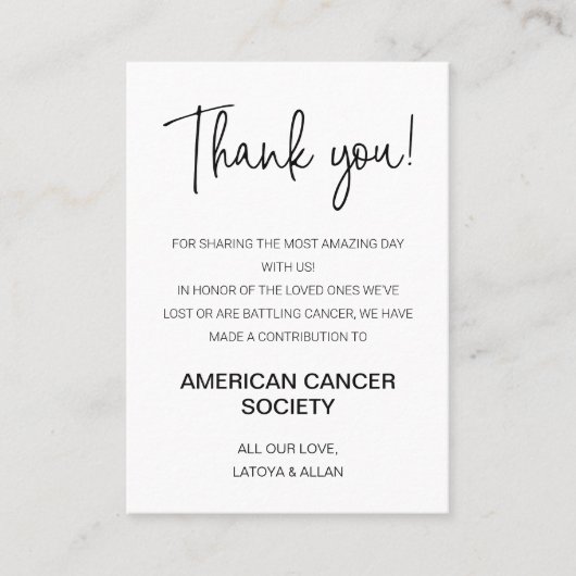 チャリティーに寄付してくれてあり結婚がとう プレイスカード (正面)