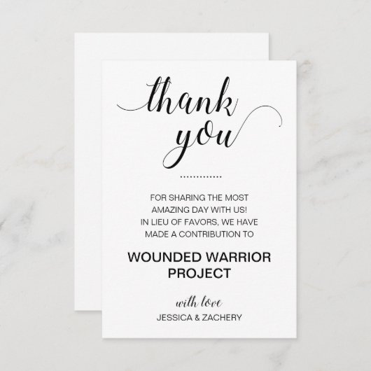 チャリティーに寄付してくれてあり結婚がとう 招待状 (正面/裏面)