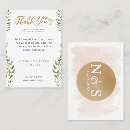 チャリティーの座席表に寄付結婚ありがとう プレイスカード (正面/裏面)