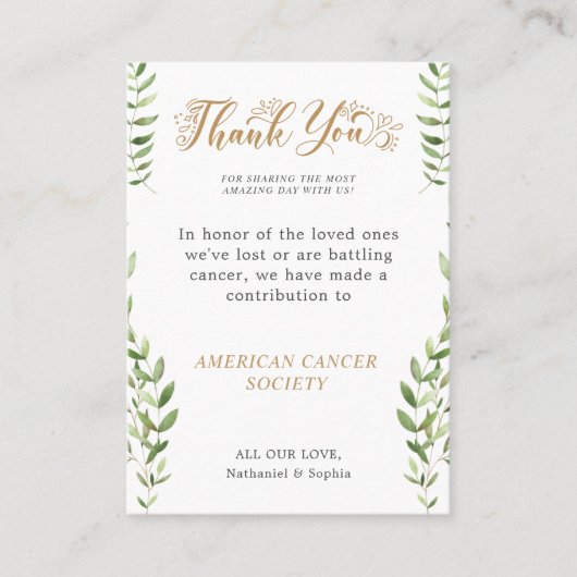 チャリティーの座席表に寄付結婚ありがとう プレイスカード (正面)