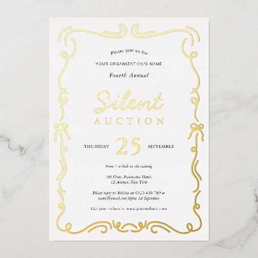 チャリティーエレガントファンドレイザー静かオークション金ゴールド 箔招待状 (正面)