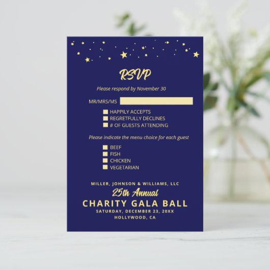 チャリティーファンドレイザガライベントネイビーブルー金ゴールド 出欠カード (スタンド正面)