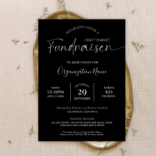 チャリティーファンドレイザーロゴミニマリストブラック&ホワイト 招待状