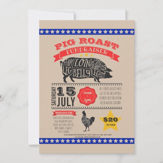 チャリティー·ブタが資金集めのPTA PTO誕生日を過ごす 招待状 (正面)