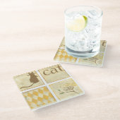 チャリヤ・ザリスによる茶色の猫と黄色の鳥 ガラスコースター (アングル)