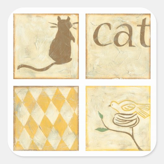 チャリヤ・ザリスによる茶色の猫と黄色の鳥 スクエアシール (正面)