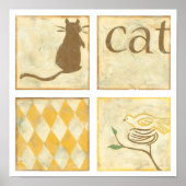 チャリヤ・ザリスによる茶色の猫と黄色の鳥 ポスター (正面)