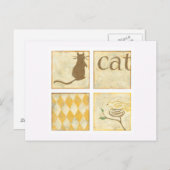 チャリヤ・ザリスによる茶色の猫と黄色の鳥 ポストカード (正面/裏面)