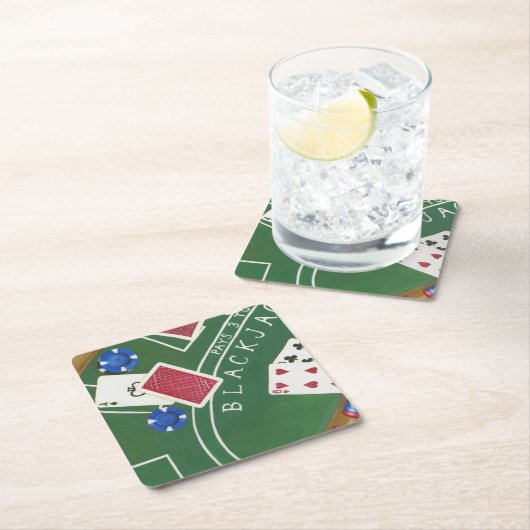 チャリリア・ザリスによるブラックジャックとチップのゲーム スクエアペーパーコースター (インサイチュ)
