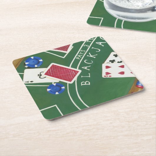 チャリリア・ザリスによるブラックジャックとチップのゲーム スクエアペーパーコースター (アングル)
