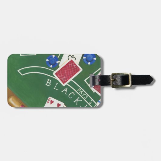 チャリリア・ザリスによるブラックジャックとチップのゲーム ラゲッジタグ (正面横)