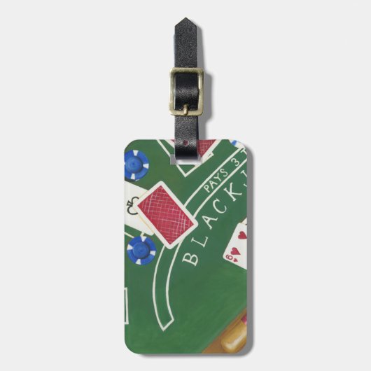 チャリリア・ザリスによるブラックジャックとチップのゲーム ラゲッジタグ (正面縦)