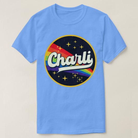 チャリーレインボーイン宇宙ヴィンテージスタイル Tシャツ (デザイン正面)