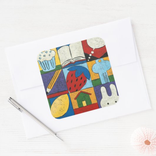 チャリ絵画ア・ザリスによる様々な物体の スクエアシール (封筒)