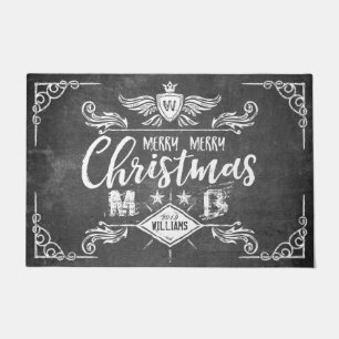 チャルクボグランジードメリークリスマスレトロタイポグラフィ ドアマット