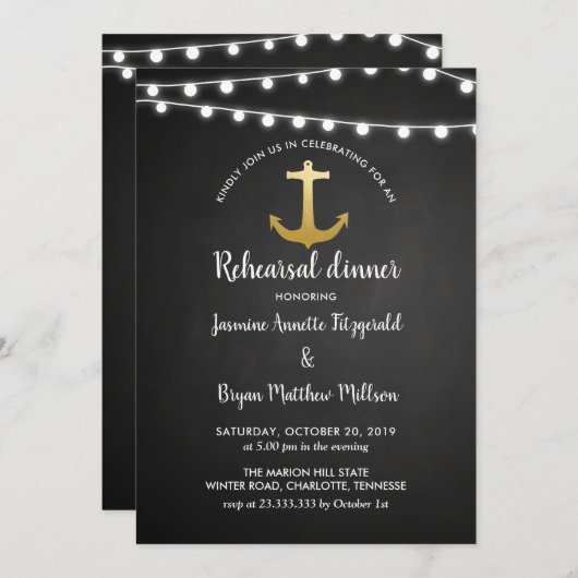 チャルクボードいかりフェイク金箔リハーサルディナー 招待状 (正面/裏面)