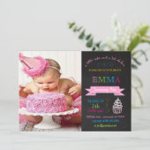 チャルクボードの誕生カスタム日パーティー招待 招待状 (スタンド正面)