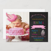 チャルクボードの誕生カスタム日パーティー招待 招待状 (正面/裏面)