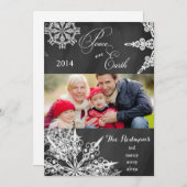 チャルクボードの雪片クリスマスフォトカード シーズンカード (正面/裏面)