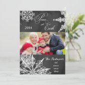 チャルクボードの雪片クリスマスフォトカード シーズンカード (スタンド正面)