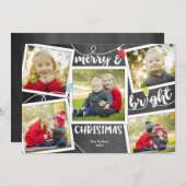 チャルクボードの6枚の写真のコラージュにクリスマスライト シーズンカード (正面/裏面)