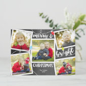 チャルクボードの6枚の写真のコラージュにクリスマスライト シーズンカード (スタンド正面)
