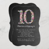 チャルクボードガールズフローラ第10回誕生日パーティー招待状 招待状 (正面/裏面)