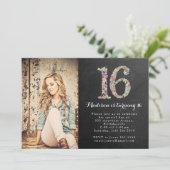 チャルクボードガールズフローラ第16回誕生日パーティー招待状 招待状 (スタンド正面)