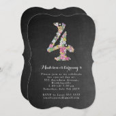 チャルクボードガールズフローラ4歳誕生日パーティー招待状 招待状 (正面/裏面)