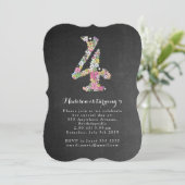 チャルクボードガールズフローラ4歳誕生日パーティー招待状 招待状 (スタンド正面)