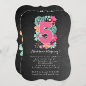 チャルクボードガールズフローラ5thバースデーパーティ招待状 招待状 (正面/裏面)