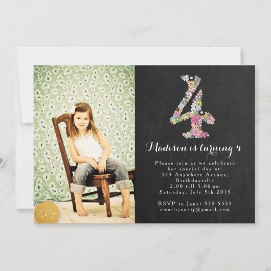 チャルクボードガールズ4thバースデーパーティの招待状 招待状 (正面)