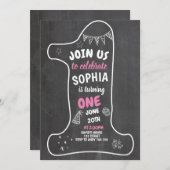 チャルクボードガール1歳の誕生日チョーク1 招待状 (正面/裏面)