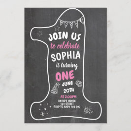 チャルクボードガール1歳の誕生日チョーク1 招待状
