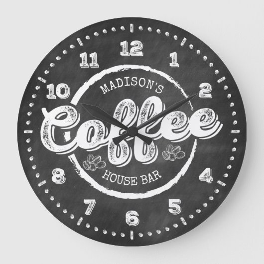 チャルクボードコーヒーハウスバーモノグラカスタムム ラージ壁時計 (正面)