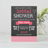 チャルクボードシェブロンブライダルシャワーコーラルピンク 招待状 (スタンド正面)