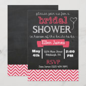 チャルクボードシェブロンブライダルシャワーコーラルピンク 招待状 (正面/裏面)
