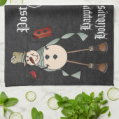 チャルクボードスタイルブルー雪だるまはがきデザイン キッチンタオル (折り畳み)