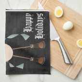 チャルクボードスタイルブルー雪だるまはがきデザイン キッチンタオル (四つ折り)