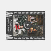 チャルクボードスノーウィークリスマスツリーズホリデー フリースブランケット (正面(横))