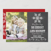 チャルクボードスノーフレークホリデーフォトカード シーズンカード (正面/裏面)